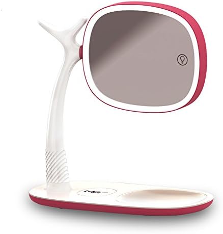 Magnification Make Up Lighted Mirror - 7.7 × 6.5 Inch - 2 sides 360°Rotation Table Lamp with QI Wireless Charging function for iphone X and Samsung S8 S8 Plus with Gift Box Magenta