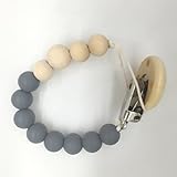 Amyster Silicone Teething Grey Stone Dummy Baby Pacifier Clip Natural Wood Beads Mom Nursing Waldorf Teether (Grey)