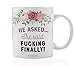 FUCKING FINALLY Funny Mug Gift Idea for Engaged Couple Engagement Hen Do Bachelorette Parties Bridal Wedding Shower Congratulations Floral Bloom Sassy He Asked 11oz Ceramic Tea Cup Digibuddha DM0391