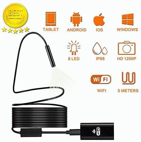 Wireless Endoscope Camera, LKA IP68 Waterproof Semi-Rigid WiFi Borescope Inspection Camera, 8 LED 1200P HD USB Snake Camera for iPhone Android iOS Smartphone, Tablet, PC-16.5ft