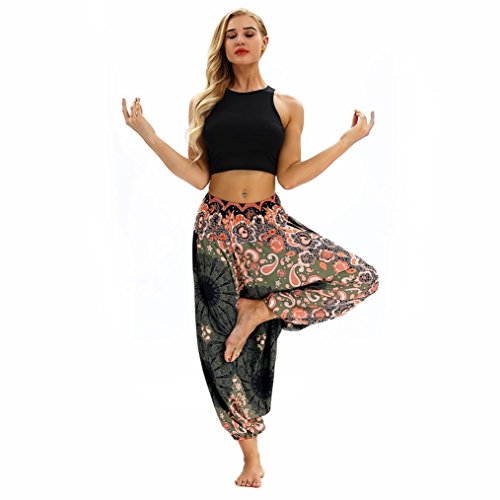 Yoga Pants,Women Casual Loose Yoga Trousers Baggy Boho Aladdin Jumpsuit Harem Pants (Black -1, Free Size) - Thumbnail 2