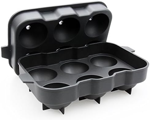 Flexible Round Sphere Silicone Ice Cube Mold, Black 6 Large Ball Ice Maker