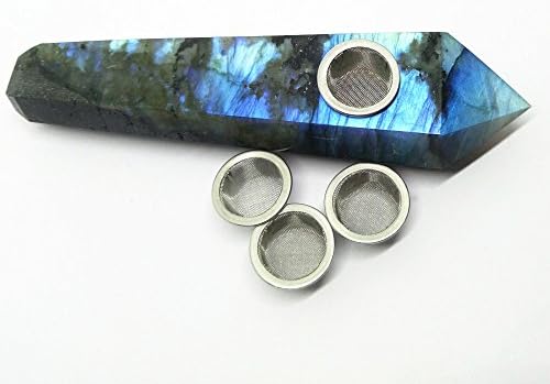 Acsdvocate Flashy Labradorite crystal wand Natural Labradorite Point Point flue with 4PCS Metal Filters and 1pcs brush Healing 3.8-4.2 inch