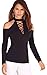 ECOWISH Women's Cut Out Shoulder Tops Halter Neck Lace Up Shirt Basic Tee Blouse,Black,US S