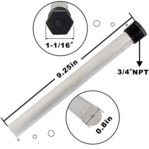 Magnesium RV Water Heater Anode Rod- Magnesium Anode Rod for Hot Water Heaters, 9.25'' Long & 0.8'' OD, 3/4 NPT Thread, Prevent Corrosion Within Your Water Heater (2 Count)