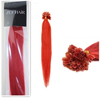 16''Nail U Tip Pre-Bonded Keratin Glue Human Natural Hair Extensions 100S 40G(#Red)