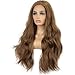 K'ryssma Golden Brown Lace Front Wigs Wavy Glueless Half Hand Tied Natural Looking Long Synthetic Wig for Women Heat Resistant 22 inches