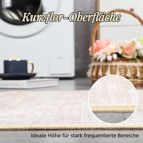 LuxFocus Washable Living Room Rug, 240 x 340 cm, Modern Plain Bedroom Rug, Plain Design with Texture, Non-Slip Short Pile Rug for Children's Room, Office, Dining Room, Beige