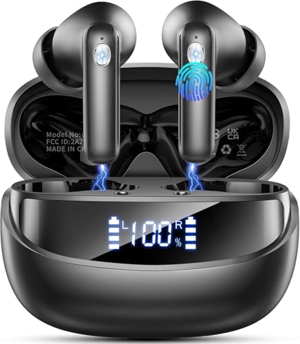 2026 Bluetooth Kopfhörer, Kopfhörer Kabellos Bluetooth 5.4 HiFi Stereo, Ohrhörer mit LED Anzeige, 50 Std Spielzeit In Ear Kopfhörer mit 6 ENC Noise Ca