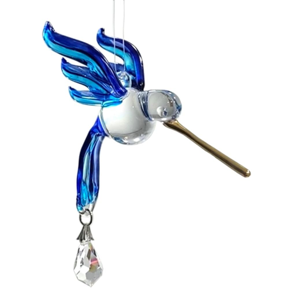 Handmade Fantasy Glass Hummingbird Suncatcher Sapphire