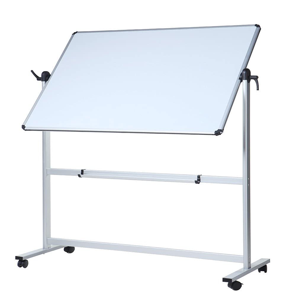 VIZ-PRO Double-Sided Magnetic Revolving Mobile Whiteboard, Aluminium Frame & Stand,W110xH75 cm