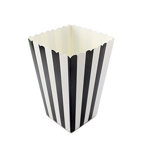 IPALMAY Black and White Striped Mini Paper Popcorn Boxes - Treat Boxes - Birthday Favor Box - Snack Boxes, Family Movie Night Boxes, Set of 36