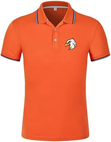 Dysamone Unisex Polo T-shirts Cotton Short Sleeve T-shirt for Staff Uniform Team T-shirts with A Classic Eagle Logo-Orange-M