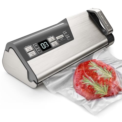 Mesliese Vacuum Sealer Machine, 95kPa 140W Double Seal Powerful Food Sealer, One Hand Operation Food Storage with Build-in Cutter & Roll Storage (Gray)