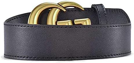 Women's Black Leather Belt Fashion Golden Buckle Girls Ladies Casual Waist Belts for Jeans Pants Dresses