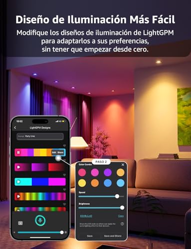 Lepro BG1 AI Foco Inteligente LED GU10, Regulable RGB+CW (Cambio de Color y Blanco), Compatible con Alexa y Google Assistant, Control por Voz y Sincronización de Música, Gestionado por App