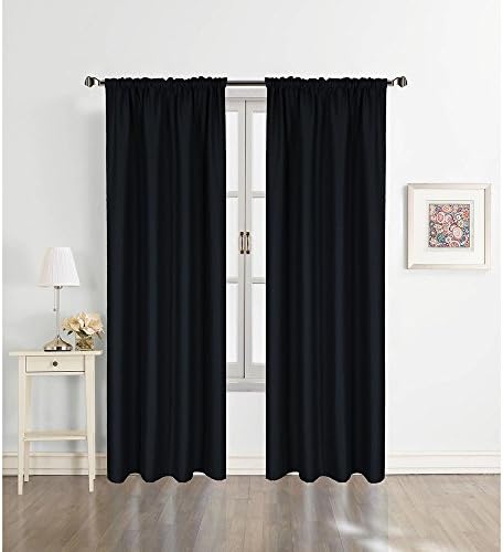Window Rod Pocket Panels Drapes - WARMSUN Heavy Duty Fabric Blackout Curtains for Living Room/Bedroom,42 Inch by 72 Inch,Black,Set of Two Pieces