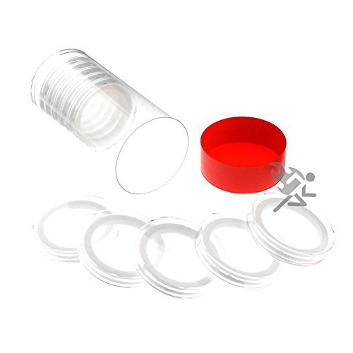 Red Lid Capsule Tube & 10 Air-Tite X Deep 39mm White Ring Coin Holders for 2oz Stackers