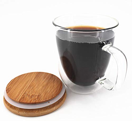 Glass Tea mug, Double Wall Glass Coffee Cups with Bamboo Lid, Tea Cups, Latte Cups, Glass Coffee Mug, Beer Glasses, Latte Mug, Clear Mugs, Glass Cappuccino Cups (400ML/13.5OZ) - Thumbnail 5