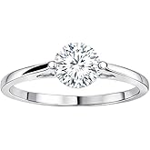 FAIRY COUPLE 0.8 Carat Round Simulated Diamond Engagement Ring for Women, 1.5mm Thin Band 18K White Gold Plated Solitaire Ring, Hypoallergenic Dainty Promise Travel Ring R61