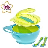 Brother Max Baby Feeding Bowl with Lid and Spoon Set,BPA Free,Blue/Green(4m+)