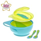 Brother Max Baby Feeding Bowl with Lid Set for Toddler, Baby Divided Bowl with Spoon, Easy-Hold Handle for Baby Self Feeding, BPA Free 4M+ Blue/Green