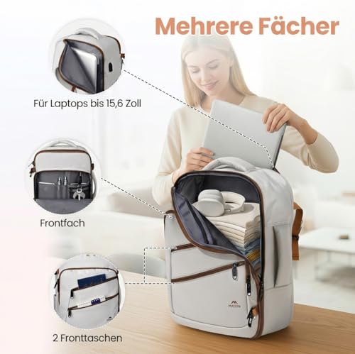 MATEIN Ryanair Hand Luggage 40 x 30 x 20, Women's Travel Backpack with Wet Compartment, Backpack 40 x 30 x 20 with 15.6 Inch Laptop Compartment for Women, Ryanair Backpack for Travel, Travel Backpack for Business, Cloud Dancer