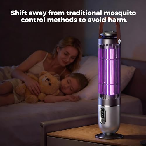 Electric Mosquito Killer Lamp with Light Sensor, 4-Mode Bug Zapper & Night Light, UV Insect Trap Indoor Outdoor, Rechargeable & Plug-in Fly Catcher