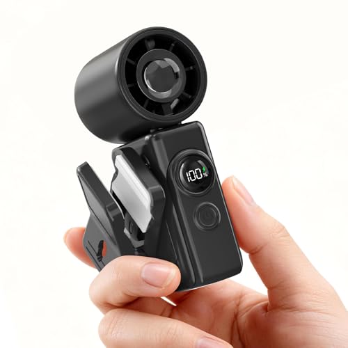 Dnenellr Portable Handheld Fan, Mini Fan Rechargeable with Rotating Clip, LED Digital Display, 4 Levels 13500 RPM, 2400 mAh Battery, Small USB Table Fan for Travel (Black)