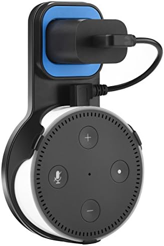 Outlet echo Wall Mount Holder, Aikerui echo dot Holder hanger for Amazon Alexa Echo Dot 2nd Generation accessories，plug holder with short charge cable in Kitchens, bedroom and Bathroom Black