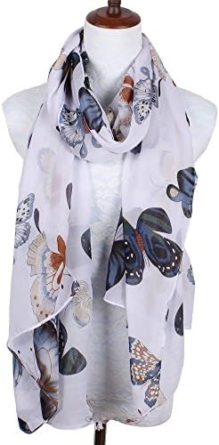 【Colorful Spring Inspired】Women’s Lightweight Fashion Scarf, Floral and Modern Print Sheer Shawl Wrap Butterfly