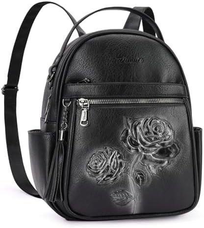 black rose embroidered mini backpack Amazon.com: NIGEDU Vintage Embroidered Women Backpacks Soft PU Leather  Backpack Purse Small Female Travel Bag High Capacity Black Chest Packs (Red  Flower) : Clothing, Shoes & Jewelry