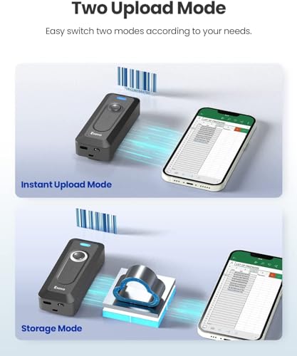 Eyoyo 2D Bluetooth Barcode Scanner Wireless with Clip, 2000mAh Battery with Level Indicator, Portable Mini QR Bar Code Reader for Library Book Inventory Compatible with iPhone, iPad, Android Phone