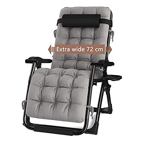 DQCHAIR Outdoor Reclining Zero Gravity Chair with Cup Holder, Extra Wide Adjustable Lounger Chair for Patio Garden Beach Pool, With Cushions Support 200kg (Color : Black)