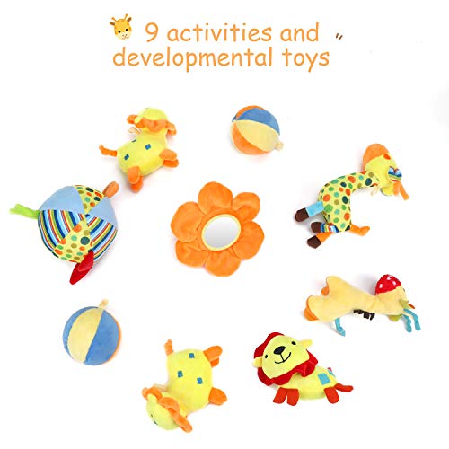 Bammax Activity Gym Baby Kids Play Mat Soft Non-Toxic Newborn Carpet with 9 Hanging Cartoon Educational Toys