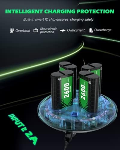 Noiposi Xbox Controller Battery Pack - 4x2600mAh Rechargeable Batteries With Charging Dock
