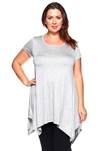 Hot Ginger Women's Plus Size Tunic Short Sleeve Printed T-Shirt (1X, Gray)