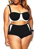 Surenow Women Steel Prop Support Spell Color Split Swimsuit Plus Size Swimsuit