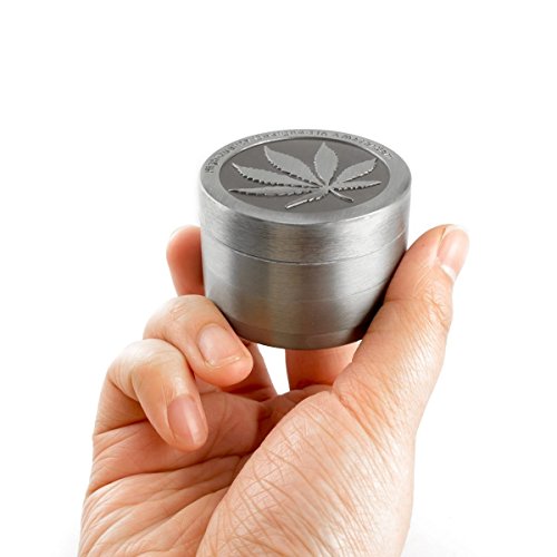 1Match Metal Silver Tobacco Grinder 4 Part With Pollen Catcher Grinder Herb Weed Engraved Big Leaf (650735377375)