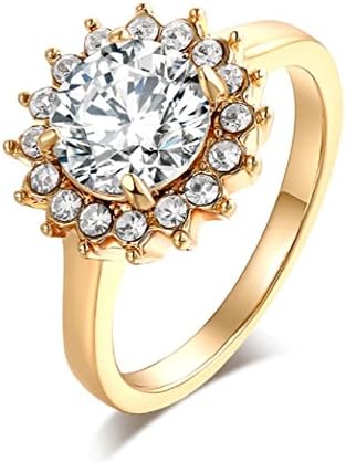 KandyCharmz Beautiful Womens Ring Crystal Sunflower SIZE 8 Silver Plated Gold Color Elegant Ring Fashion Jewelry for Women Elegant Promise Rings for Her Eternity Rings for Womens Gift Ideas 313
