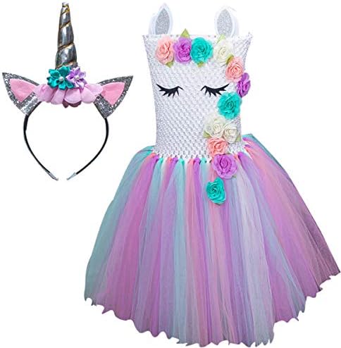 Unicorn Costume for Girls Dress Up Clothes for Little Girls Rainbow Unicorn Tutu with Headband Birthday Gift