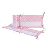 NoJo 4 Piece Secure Me Crib Liner, Lattice, Dark Pink