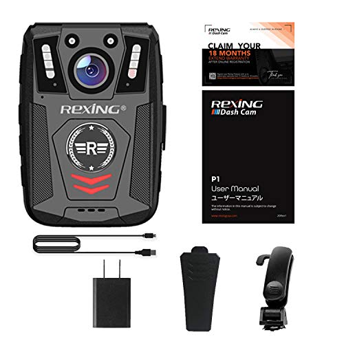 Rexing P1 Body Worn Camera, 2” Display 1080p Full HD, 64G Memory,Record Video, Audio & Pictures,Infrared Night Vision,Police Panic Mode, 3000 mAh Battery,10HR Battery Life,Waterproof,Shockproof