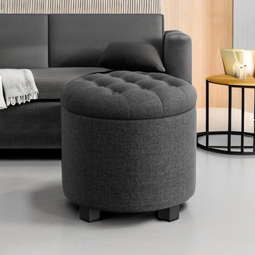 SONGMICS Round Ottoman, Ottoman with Storage, 17.7 Dia. x 17.5 H Inches Foot Rest with Legs, Load up to 330 lb, for Living Room, Bedroom, Dark Gray ULOM011G01 - Image 5