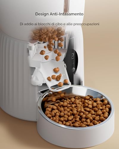Faroro 4L Automatic Cat Food Dispenser, Cat and Dog Food Dispenser with Stainless Steel Bowl, Timer Function, 1 to 6 Meals a Day