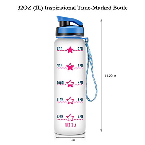 LEADO 32oz Motivational Water Bottle with Hourly Time Tracker - Tritan Plastic BPA Free - Workout Sports Fitness Hours Marked Bottle with Flip Top Lid - Drink More Water Daily - Hydration Tracker