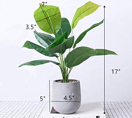 DODXIAOBEUL 17 inch Tropical Leaves Potted Artificial Simulation Tropical Oak Leaves Fake Plant Decorative Lifelike Flower Green Plants with Round Cement Pot (Green-B)
