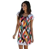 Tenworld Women Round Neck Short Sleeve Mini Dress Printing Party Cocktail