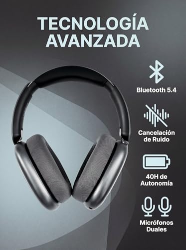 TEISCHE ND905-ANC Wireless Headphones with Bluetooth 5.4 Headband, Active Noise Cancellation (3 Modes), 3 Equalizers, 40H Autonomy, Magnetic Pads and Dual Connection (Black)