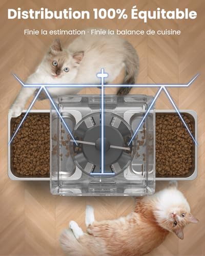 Distributeur automatique de nourriture pour chat pour 2 chats, 5L/20 tasses Distributeur automatique de nourriture pour chat avec bols réglables, panneau de commande amovible, programmation